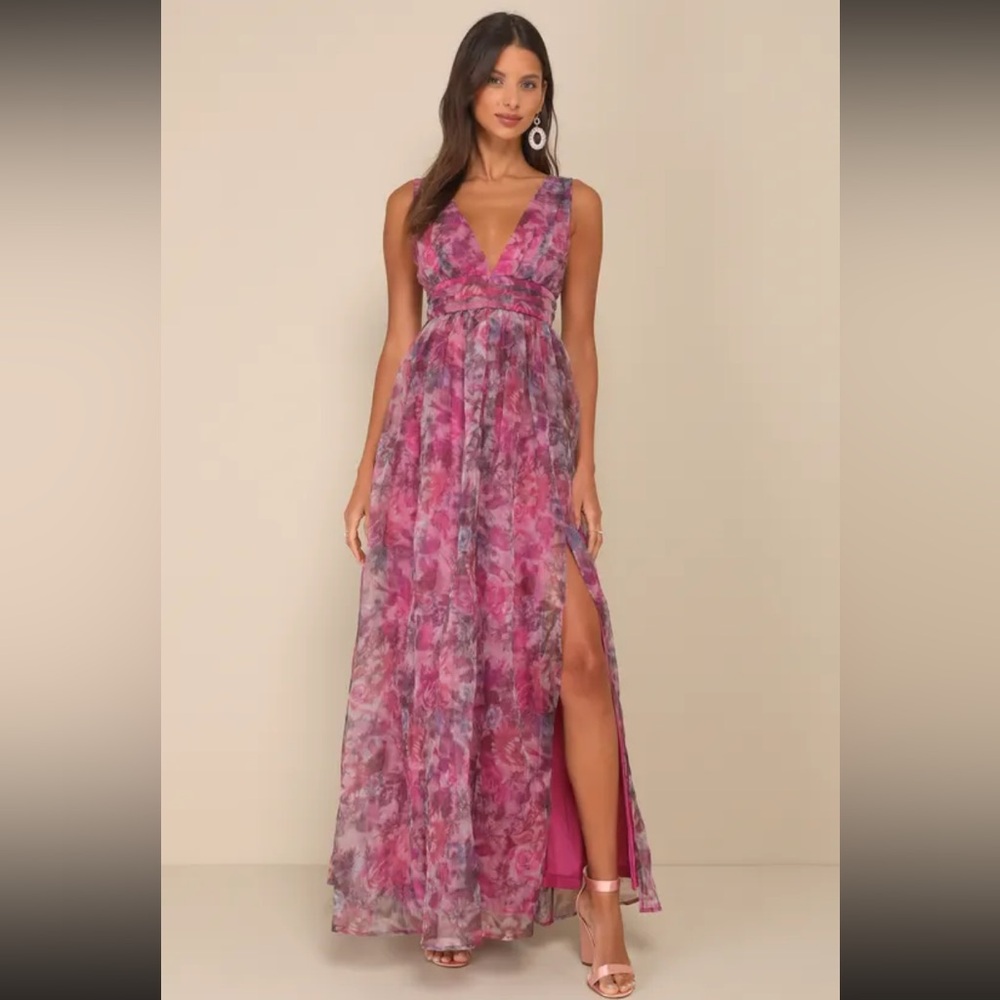 Lulu's Pink and Purple Floral Maxi Dress